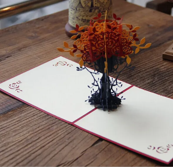 Feestbenodigdheden Creatieve 3D wenskaart aangepaste leraren Dag Thanksgiving Day Card Uitnodigingen met envelop Hollow Flowerpot Bonsai