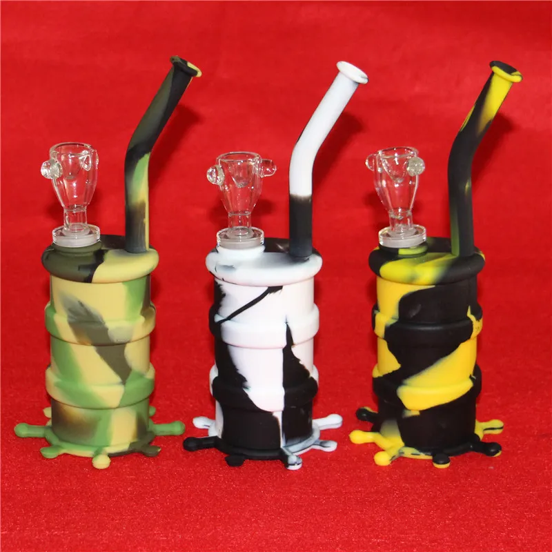 Silicone drum Rigs water pipe glass bongs water bubble seven colors silicone oil rig free