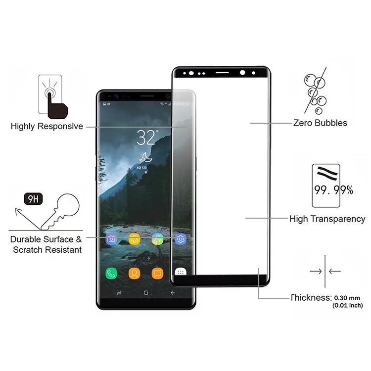 Pour Samsung Galaxy Note 10 S10 S9 Plus Couverture complète en verre trempé Protecteur d'écran incurvé 3D Film de couverture d'écran pleine surface avec emballage
