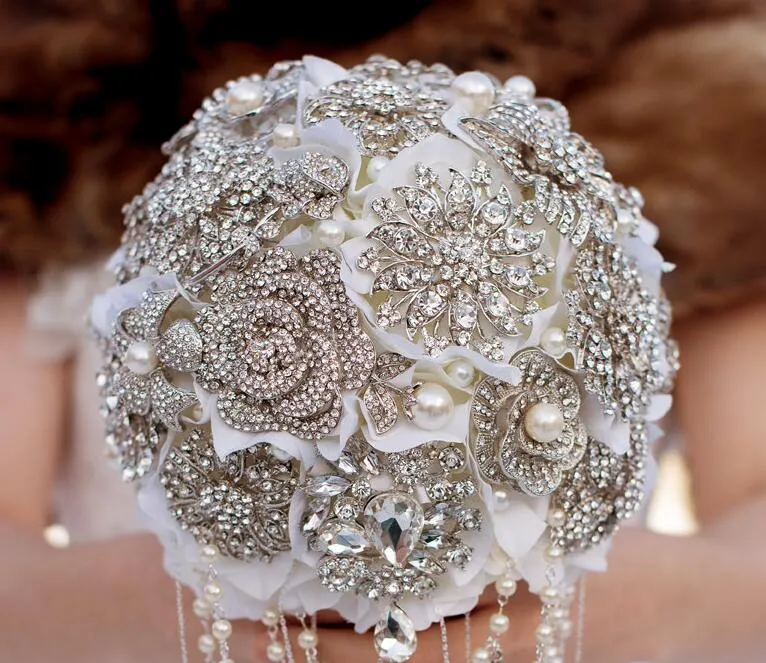 / Rhodium Silver Clear Crystal Party Eller Bröllop Bouquet Brosch Bridal Tillbehör DIY Wedding Craft Supplies