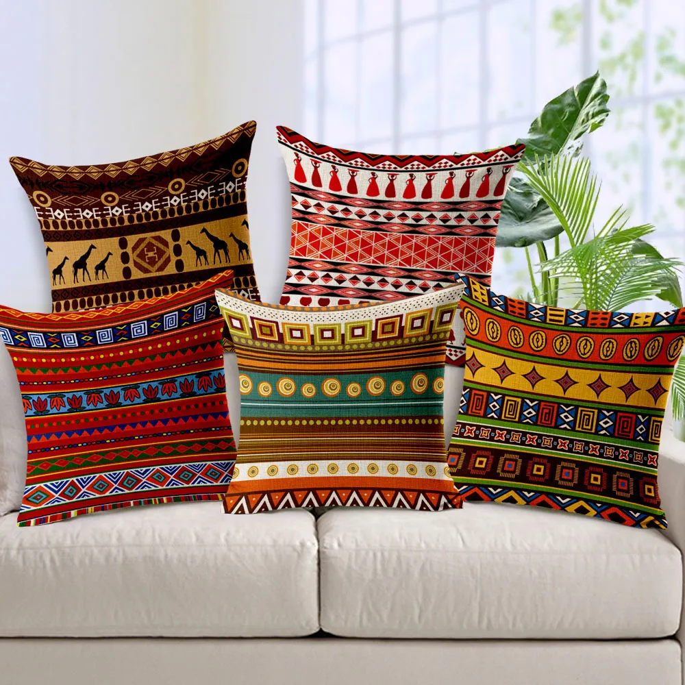 Folk Style Bohemen Cushion Cover Sofa Decoratieve Sierkussenscase Fundas Cojines Vintage Linnen Katoenen Strepen Kussensloop