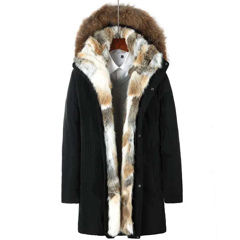 Raccoon Fur Hood Down Parkas Winter Jacket Long Coats Mens Outwear Overcoats Snow Jackets Warm Thickening Plus Size Clothing 2017 4XL 5XL