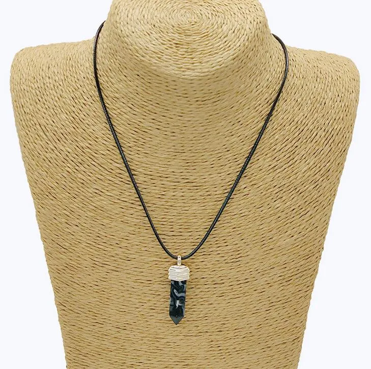Лучший подарок шестиугольник кулон натуральный камень подвесной кожаный кожаный ожерелье WFN436 с цепью смешать Заказать 20 штук много