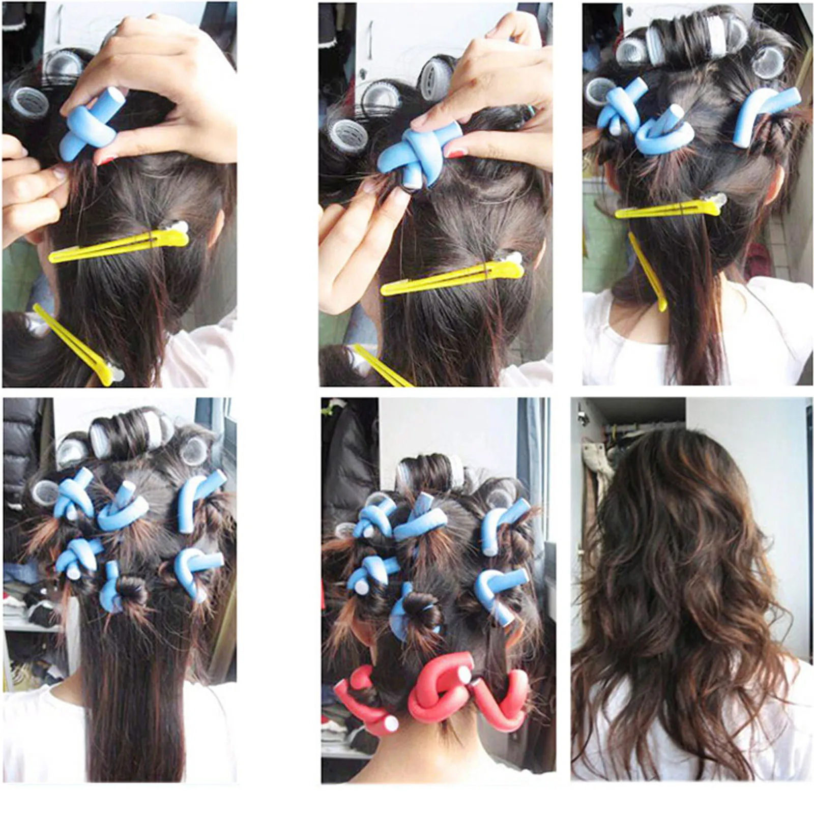 Hårrullar slumpmässiga färg lot svamp curler maker bendy curls diy verktyg styling3569029