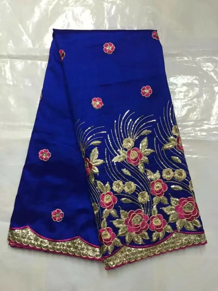 5 meter / pc topp Försäljning Royal Blue George Lace Fabric med Små Guld Sequins Broderi Afrikansk Bomull Spets för Kläder JG13-1