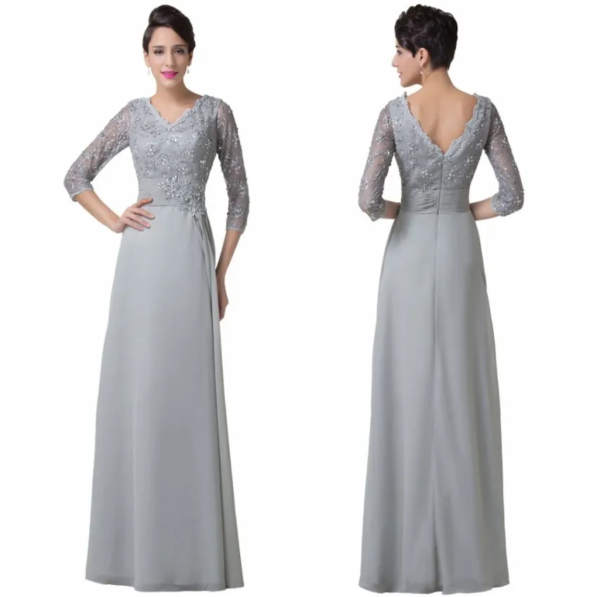 Grace Karin 2016 New Grey Long Prom Mother Of The Bride Gown Dress 3/4 ...