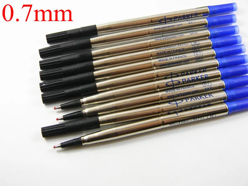 10 st metall Parker Blå Svart Bra kvalitet 0,7 mm Rollerball Pen Refills