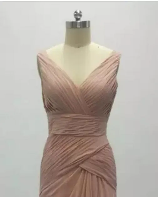 Nouvelles images réelles de haute qualité robes de bal sur mesure rose poussiéreux pour élégant col en V à volants conception femme robes de bal formelles