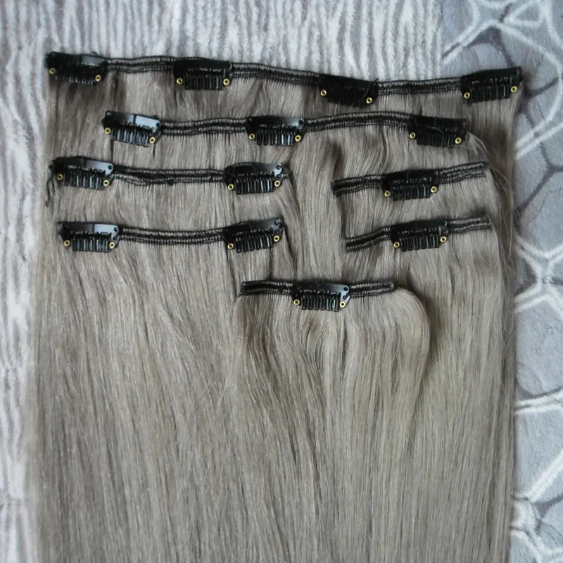 Kül Sarışın Saç Uzantıları Uzatma Klip Düz 100g 7 adet Gri Saç Uzantıları Klipsler