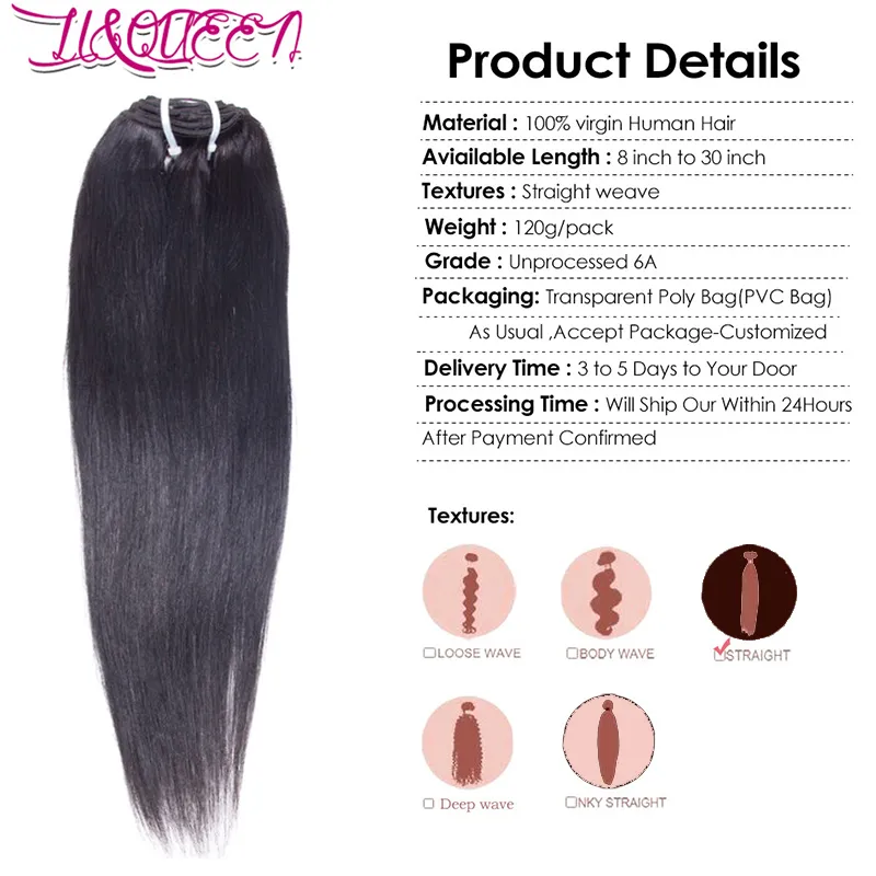 Brazilian Full Head Straight Hair 1028inch Clip In Human Hair Weave Unprocessed Natural Beauty Hair Extensions Natural Color 8847841