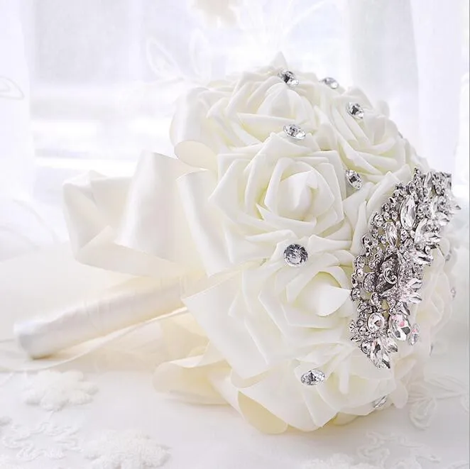 Custom Feito Artificial Bouquet de Casamento de Mariage Blanc Noiva Ramos de Novia Cristal Bouquet de Promoção Em Estoque