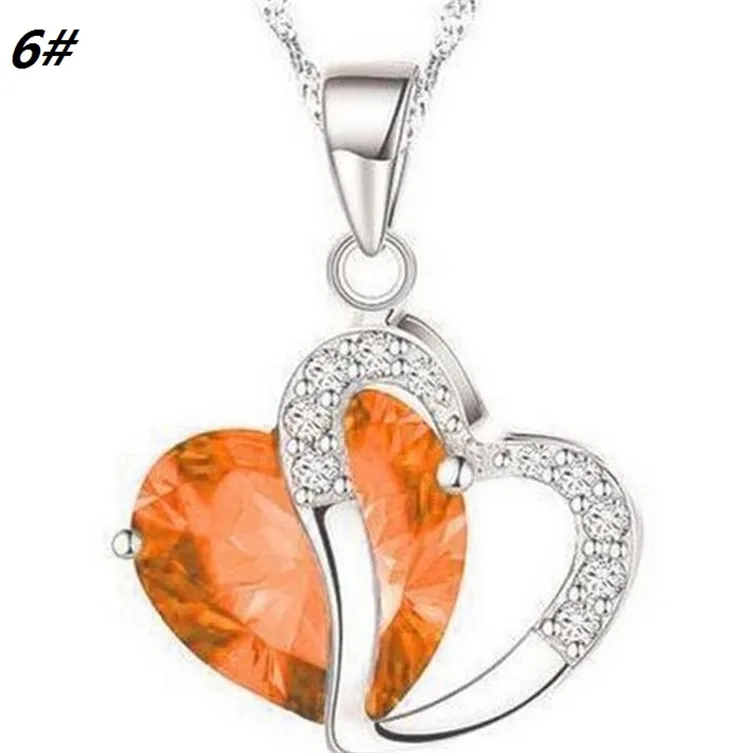 Vrouwen mode hart kristal strass pendant kettingen zilveren kleuren ketting hanger ketting sieraden 7 kleur c035