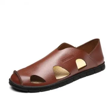 Pantofole da uomo all'ingrosso-moda Sandali da uomo in vera pelle 2017 Scarpe da spiaggia da uomo traspiranti estive Infradito Pantofole casual moda