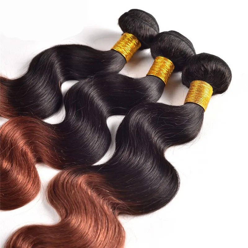 Ombre Brazilian Human Hair Extensions Two Tone Color 1B 33 Dark Brown Hair Extensions Peruvian Human Virgin Hair Bundles Hoeny Blonde