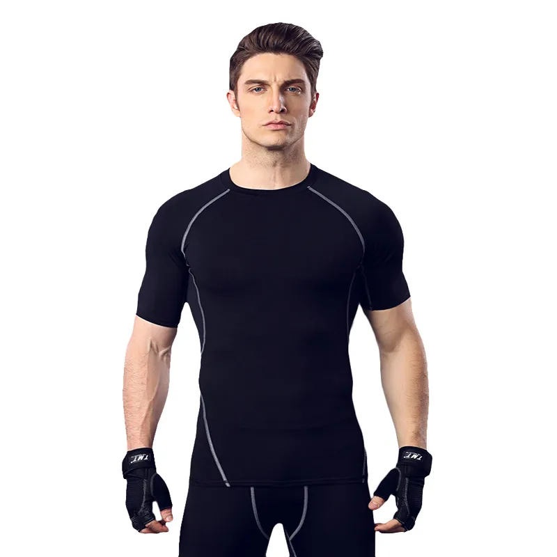 Fitness suit men basketball running training clothes elastic compression fast drying sports tights short sleeves