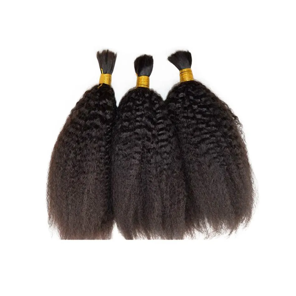Brazilian Kinky Straight Hair Bulks for Black Women No Weft 3 Bundles Bulk Human Hair Extensions 8-28 inch FDSHINE