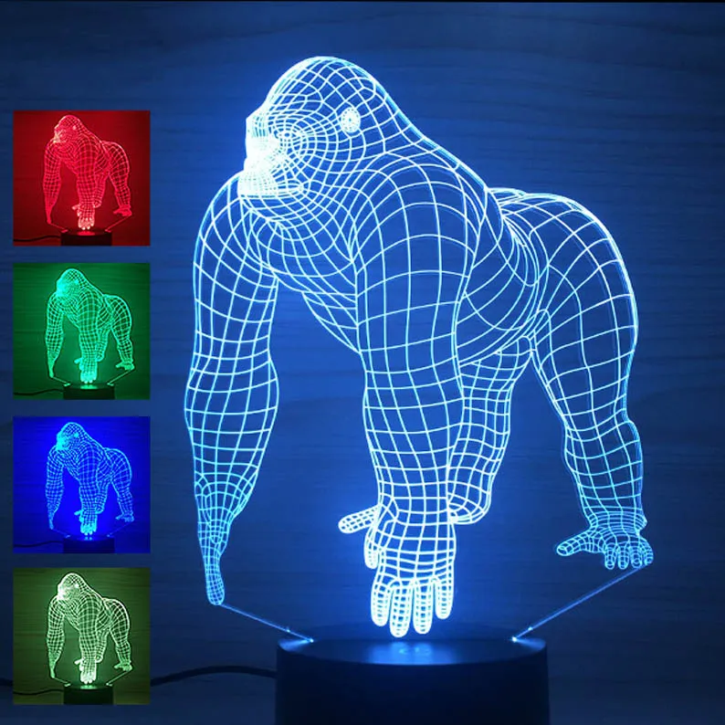 Creative 3D Gorilla Night Light USB Powered Button Style Seven Color LED Perfect For Home Bedroom Exhibition Hall And Aisle Atmosphere From Lan9608 18.96 DHgate.Com