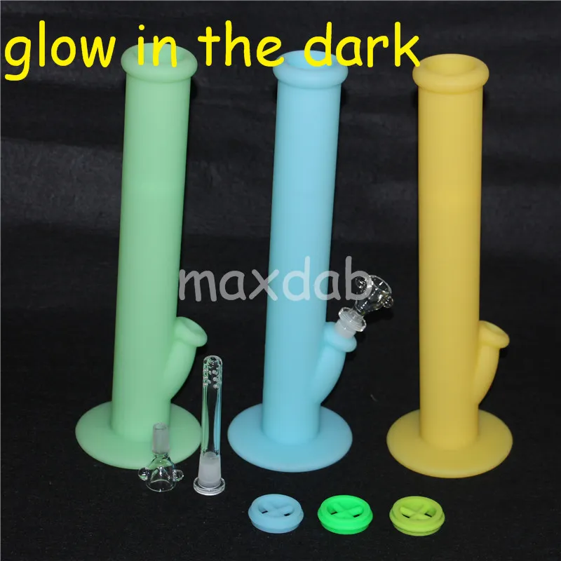 hookahs Unbreakable Promotional Silicone Smoke Pipe Glass Water Bong Big Heady Oil Rig Burner Pipes glow in the dark