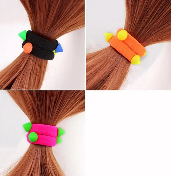 Brand new Candy cor anel de cabelo cabeça corda rebites fluorescentes hairpin conexão sem costura FQ035 ordem da mistura 100 peças muito