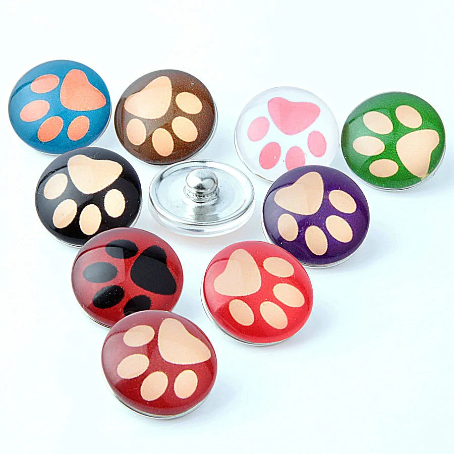 Partihandel Assorted Cute Dog Paw Prints 18mm Acrylic Glass Knappar Snaps Chunk Chunk Charms DIY smycken för armband helt ny