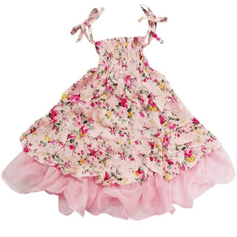 赤ちゃんガールズドレス新しい夏のビーチスタイルの花のプリントパーティードレス女の子のためのヴィンテージ幼児女の子の服無料送料無料
