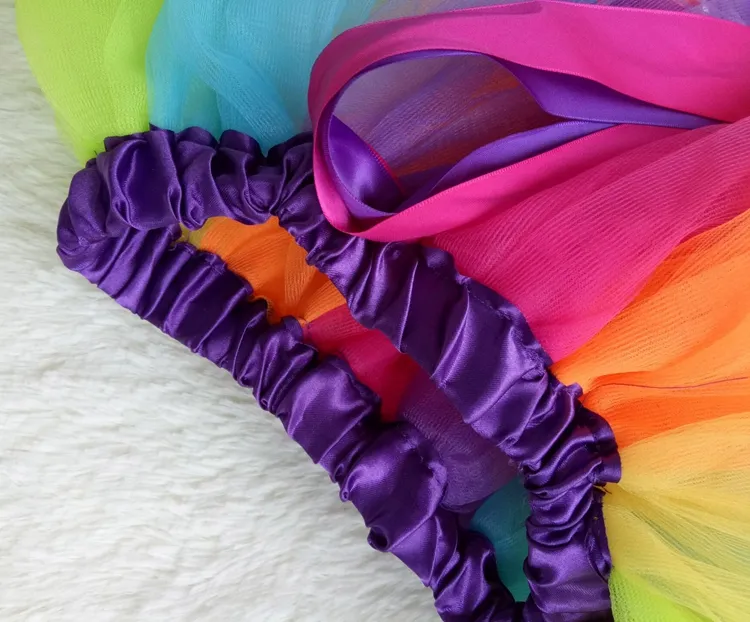 Faldas para niñas Disfraces para niños 1-7 años Niñas Estudiantes Show Faldas Baile Pompones Rainbow Faldas