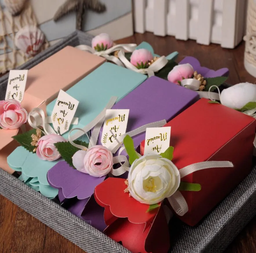 Scatole di cioccolatini scatole di caramelle di fiori da 50 pezzi con nastro regalo di favore baby shower feste di matrimonio