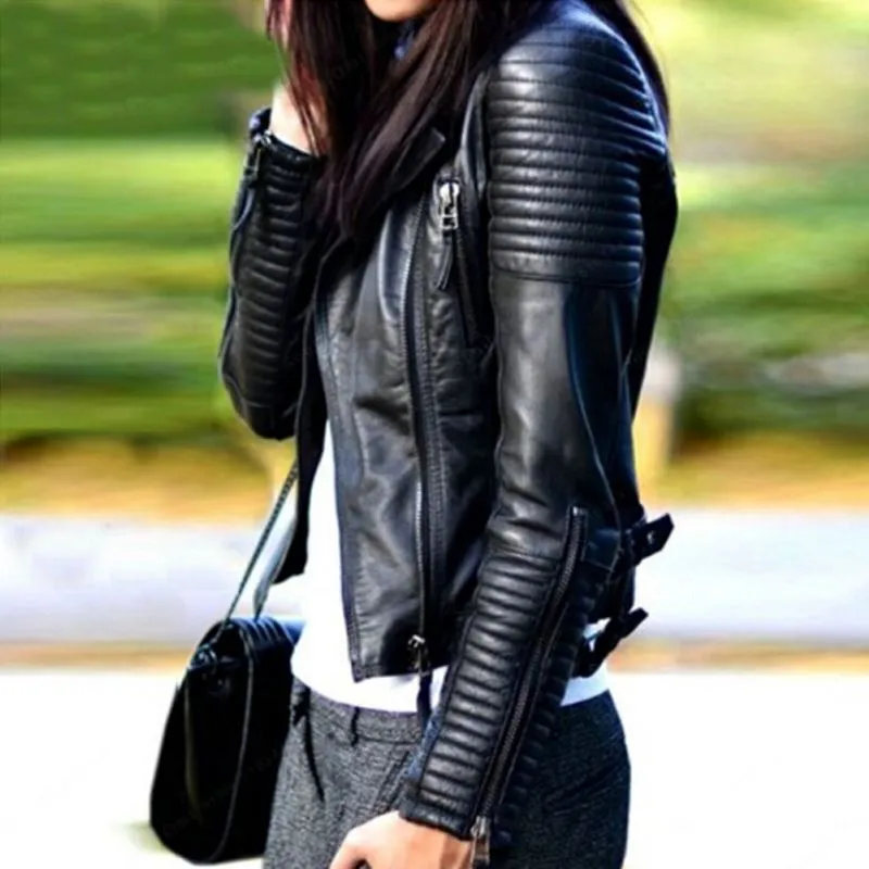 Leather Jacket Women Leather Jackets Coat Slim Motorcycle Soft