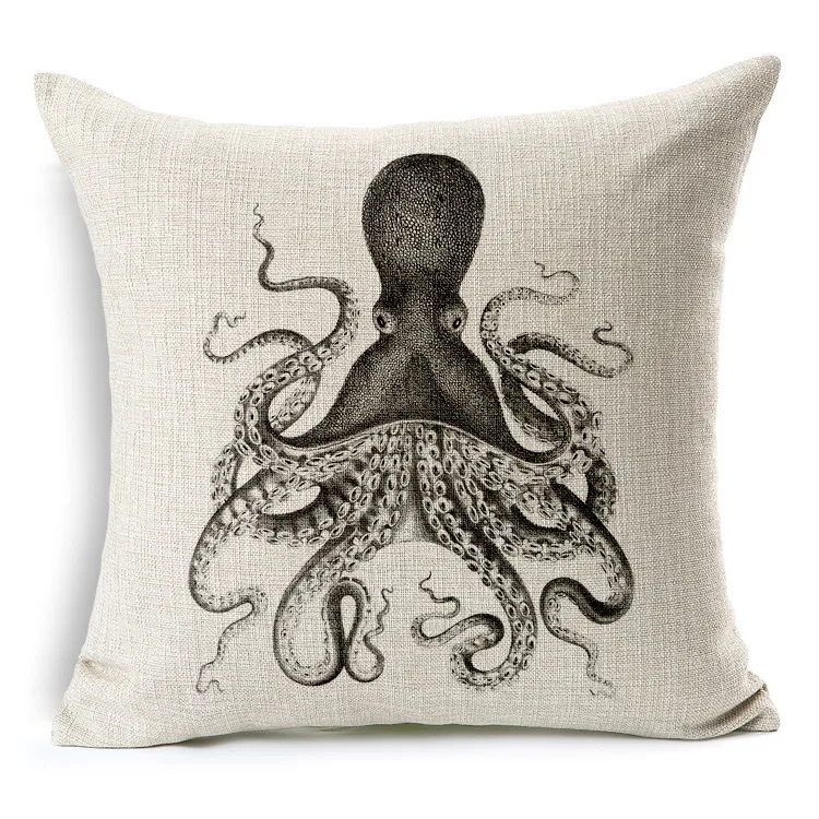 Squid Octopus Cushion Cover Simple Thick Cotton Linen Sofa Pillow Cover Scandinavia Square Throw Pillow Cases for Bedroom 45cm 45c312o