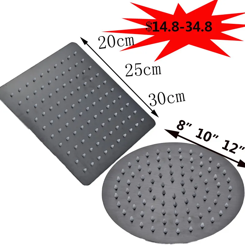 LuxurySpa Ultrathin Titanium Black Rain Shower Head 8/10/12 Square