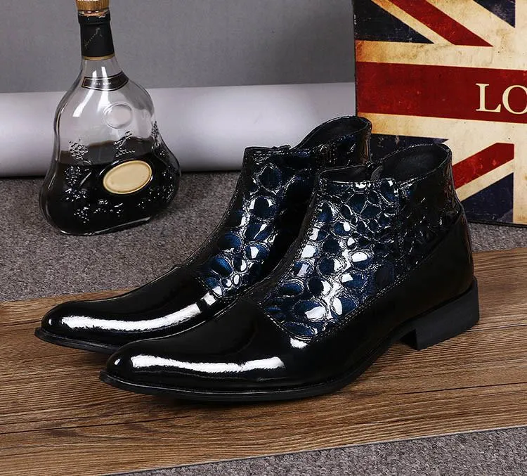 Men's Genuine Leather Ankle Boots with Zipper Closure, Square Heel, Medium  Width, Size 12, Black and Blue from Dhgate Boots - price 188.95