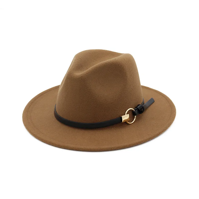 Fashion Top Hats For Men Women Elegant Fashion Solid Felt Fedora Hat Band Wide Flat Brim Jazz Hats Stylish Trilby Panama CA1238390