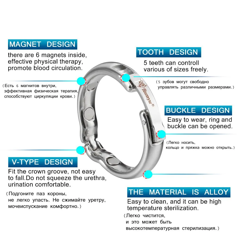 Anello circoncisione maschile composto da guaina magnetica in lega Anello pene Magnete terapia di correzione Estendi il tempo del sesso9785544