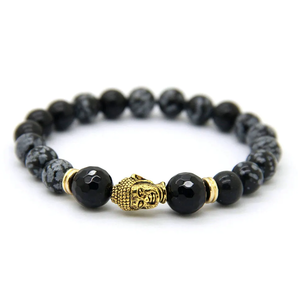 Hot Sale Smycken Snowflake Obsidian Antik Silver Buddha Bracelet Yoga Armband Nya produkter för Herr och Kvinnors Present