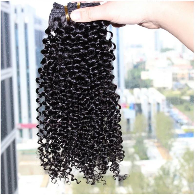 Brasilianska Virgin Hair Clip i Curly Hair Extensions Nautral Color Clip-in Full Head 100g 7st Cinky Curly Clip i lockiga hårförlängningar
