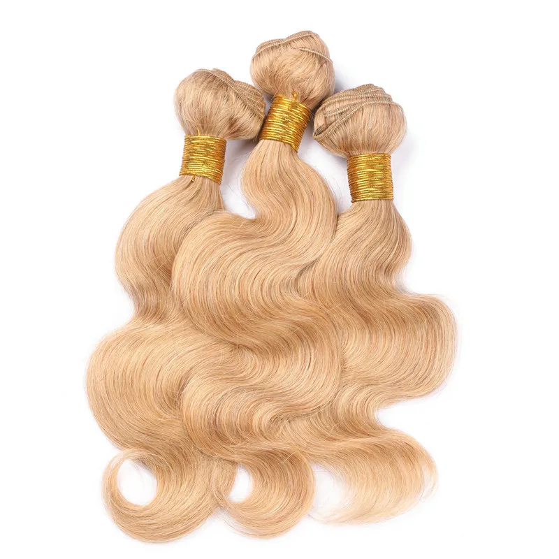 # 27 Stawberry блондинка Body Wave 13x4 кружева фронтальная закрытие с 3bundles перуанский девственный мед блондинка человеческих волос расширения 4 шт. Много