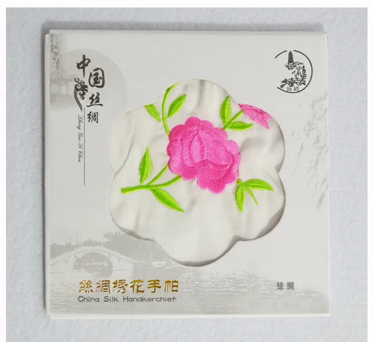 Unikalny biały haftowany jedwabny chusteczce dorosły kobiety mały kwadratowy ręcznik chiński etniczne rękodzieło prezent 10 sztuk / partia Darmowa wysyłka