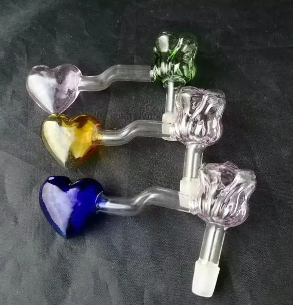 Color rose heart glass pot smoking pipe Glass gongs - oil rigs smoking vap - vaporizer, color and style random delivery