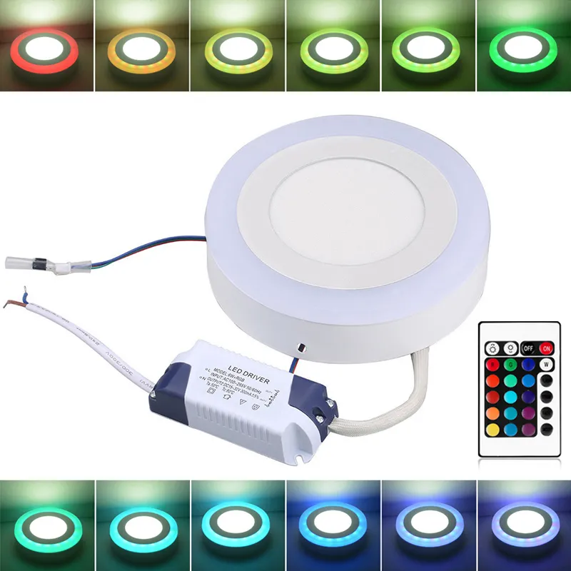 RGB-LED-Panel-Leuchte, 100–265 V, Deckenleuchte + 24-Tasten-Controller, Oberfläche/Deckeneinbau, RGB+weiße Lampe, Wohnzimmer/Laden-Downlight