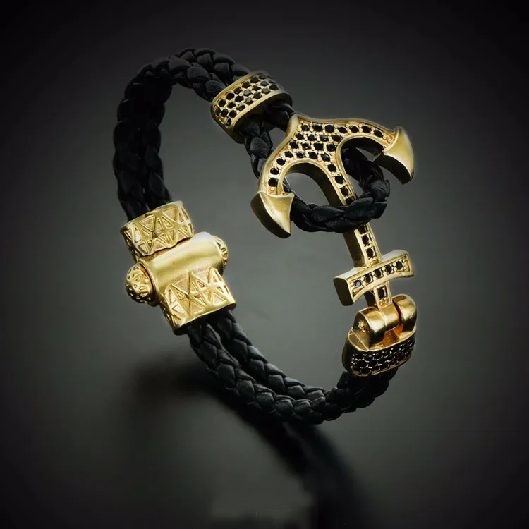 BC Atolyestone Emperor Bead Bracelet Gold Bracelets Anchor Leather