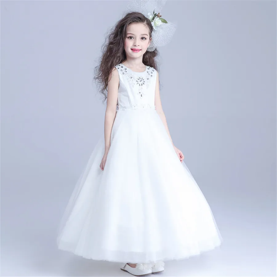 Принцесса Винтаж из бисера Арабские платья для девочек-цветочков Белые детские платья Красивые свадебные платья для девочек на день рождения