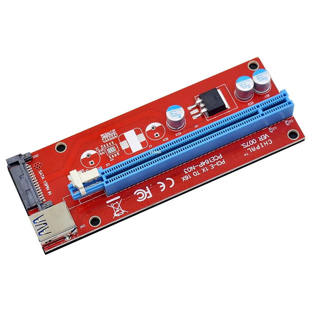 Freeshipping 50PCS 0,3M PCI-E 1X till 16X Riser Card Extender Converter + 15 PIN-kod SATA Male Molex Strömförsörjning + USB 3.0 databand