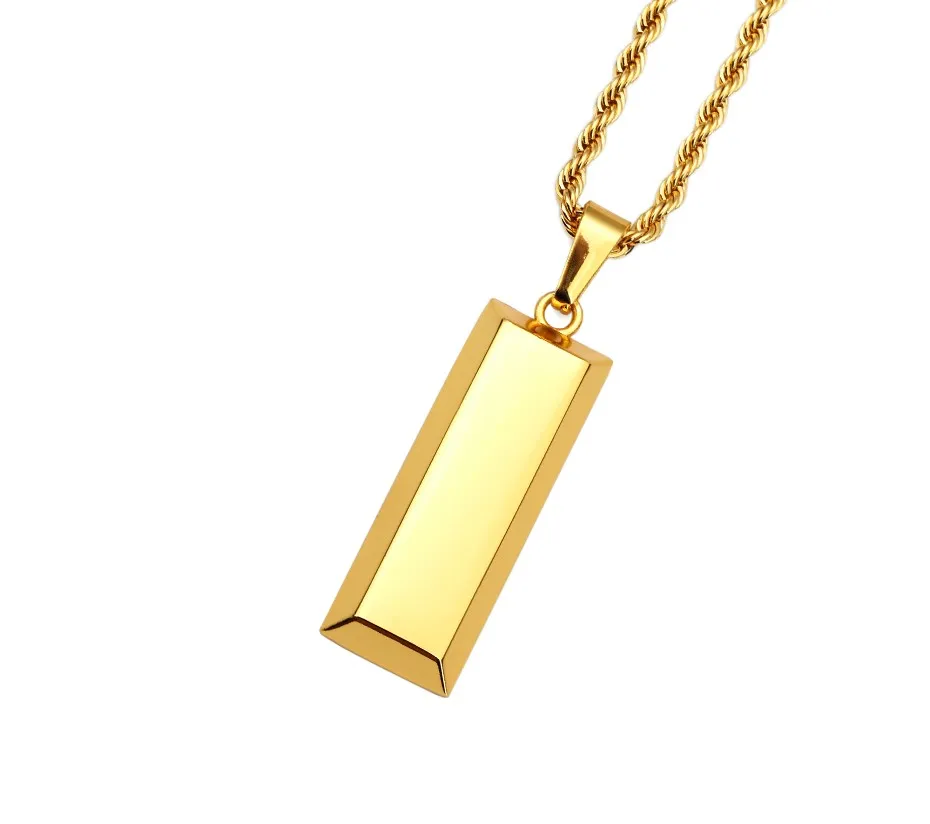 Cube Bar Bullion Necklace & Pendant Gold Plated Star Men Hip Hop Dance Charm Franco Chain Hip Hop Golden Jewelry For Gifts