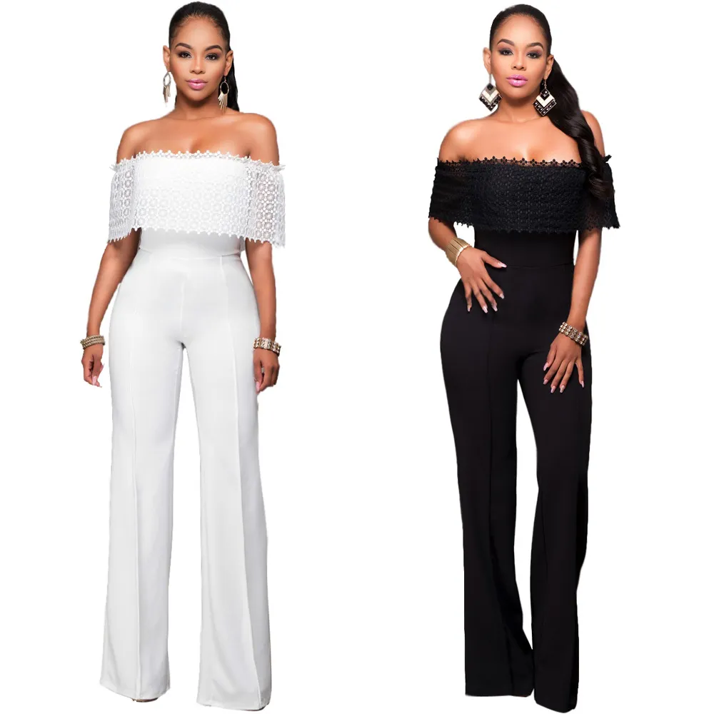 Groothandel - vrouwen kant bodysuit sexy rompertjes vintage jumpsuit vrouwen ruches jumpsuit off shoulder slash bodysuit vrouwen cape jumpsuit