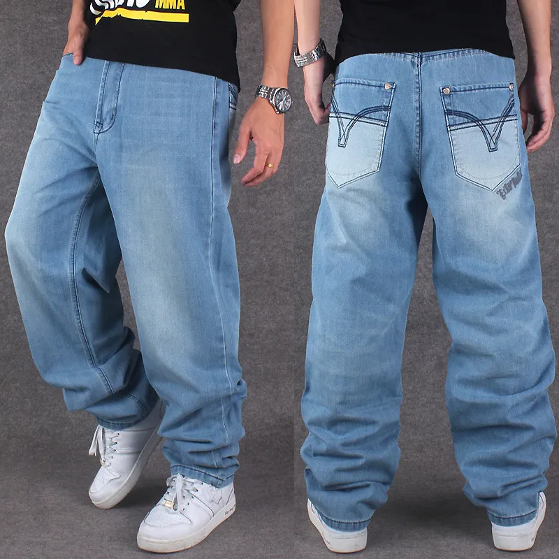 Wholesale-2016 New fashion brand men's jeans HIPHOP hip- hop clothes washed jeans casual loose pants plus fertilizer XL