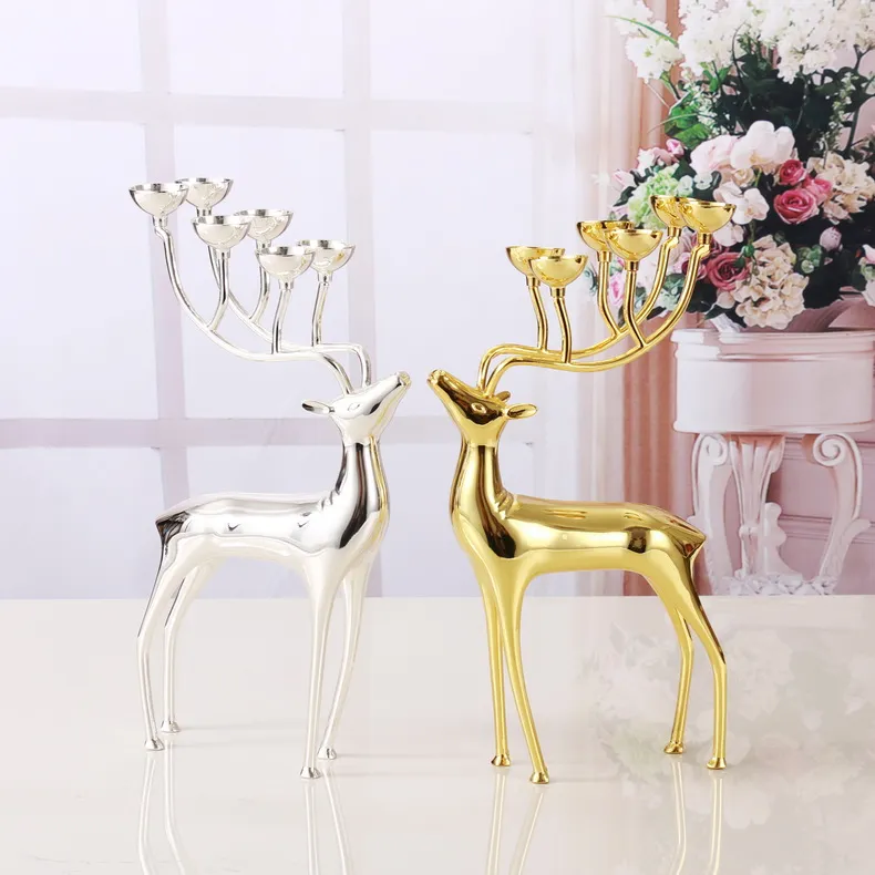 Lyxiga Spotted Deer Candle Holders Rostfritt Stål Stearinljushållare Ljusstake Bröllopskandelabra dekoration med gratis ljus