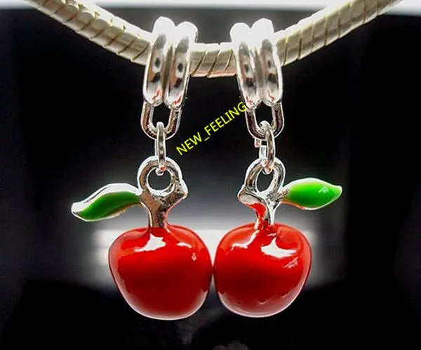 Whole beautiful Enamel Red Apple Dangle Big Hole DIY Charms fit European Bracelet Necklace9935251