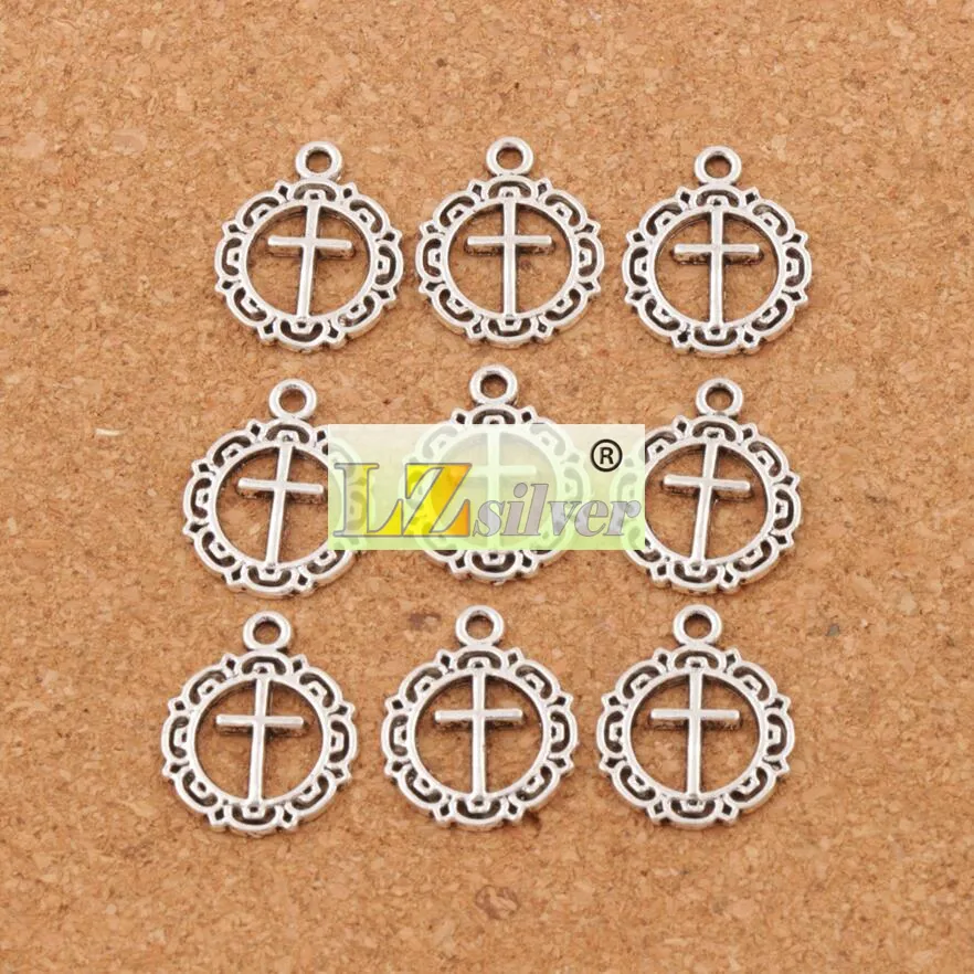 Öppna Flower Circle Cross Spacer Charm Pärlor 150st 16 3x19 8mm Antika silverhängen Legering Handgjorda smycken DIY L4951967