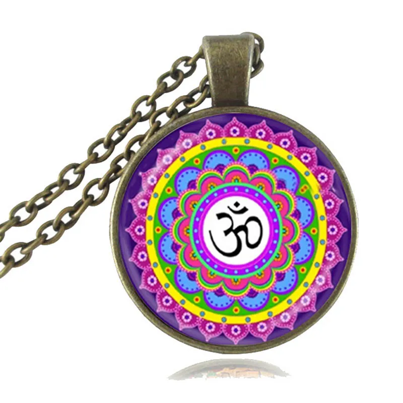 Collier Mandala Om Symbole Pendentif Verre Cabochon Bijoux De Mode Namaste Ras Du Cou Yoga Sans Collier Femmes Méditation Bijoux Hindouisme Collier