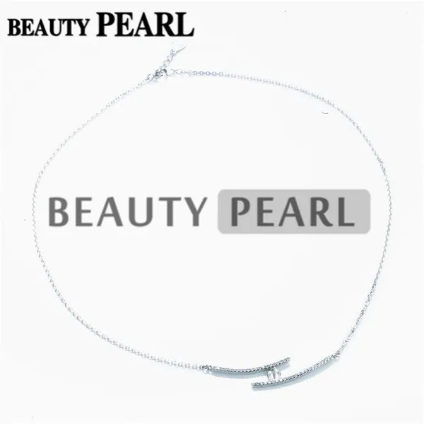 HOPEARL Jewelry Necklace Blank for Pearls Mounting Two Lines Zircon 925 Silver Link Chain Base 